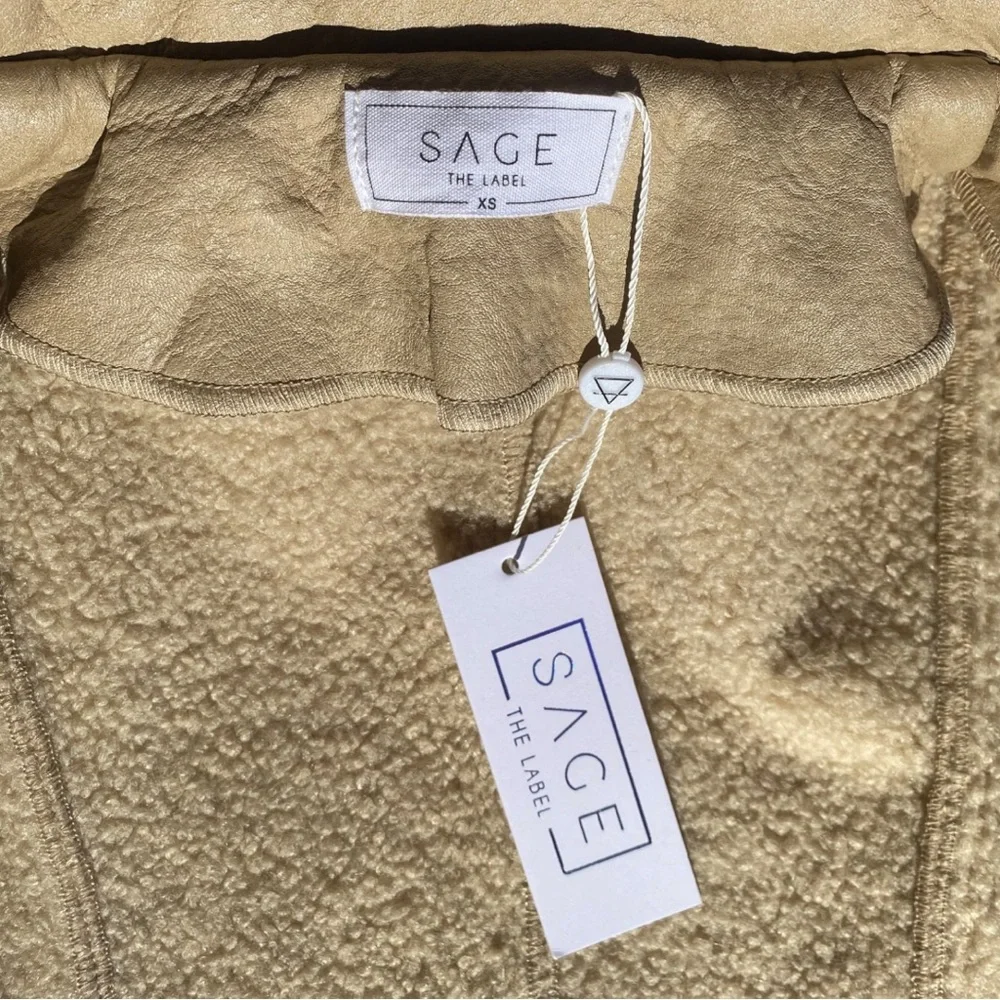 HP✨NWT SAGE the Label Rustic Heart Biker Faux Leather Moto Long Sleeve Jacket XS - Picture 8 of 16